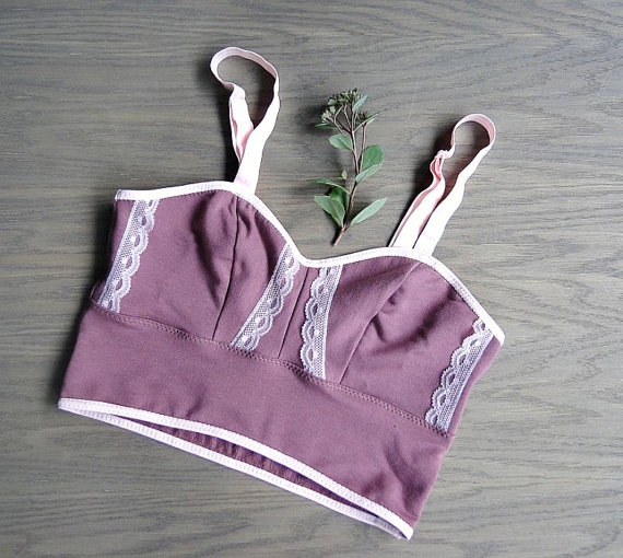Hochzeit - Organic balconette-style bralette, handmade lingerie, dusty berry and pink lace bra