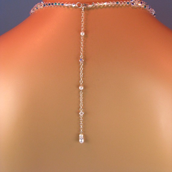 زفاف - Bridal Jewelry Pearl Backdrop ATTACHMENT Bridal Necklace Back Necklace Swarovski Crystal Rondelle Pearl Sterling Silver Chain Shannon