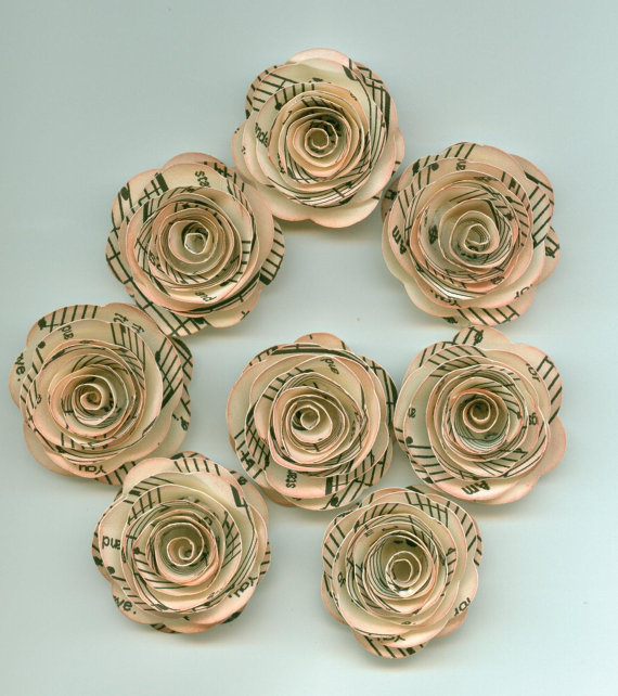 Hochzeit - Antique Music Mini Paper Roses for Weddings, Bouquets, Events and Crafts