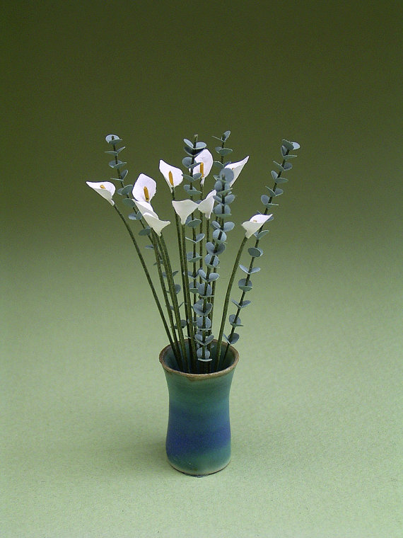 زفاف - Calla Lily Paper Flower Kit  for 1/12th scale Dollhouses, Florists and Miniature Gardens