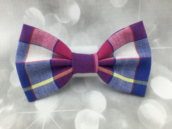 Mariage - Pink & Purple Plaid Small Pet Dog Cat Bow / Bow Tie