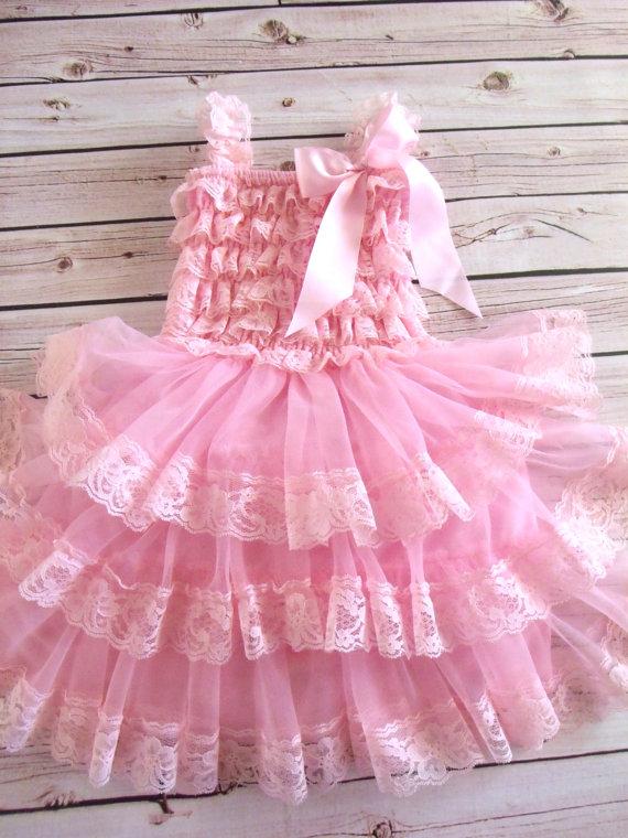 Hochzeit - Flower Girl Dress,Pink Lace Flower girl dress,Baby Lace Dress,Rustic,Country Flower Girl,Pink Lace dress,Christening Dress,Weddings
