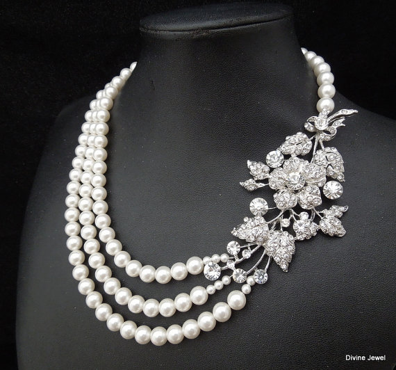 Свадьба - Bridal Pearl Necklace, Bridal Rhinestone Necklace, Ivory or White Pearls, Statement Bridal Necklace,Pearl Rhinestone Necklace,Pearl,DARCIE