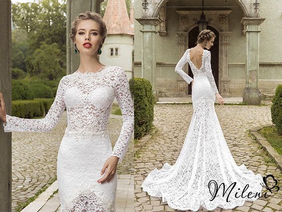 Свадьба - Very Elegant And Beautiful  Lace Wedding Dress. Slimming Wedding Dress . Sexy Wedding Dress. Long Sleeves Wedding Dress. Model Terna