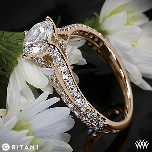 زفاف - 18k Rose Gold Ritani 1RZ2488 Double French-Set Diamond 'V' Engagement Ring