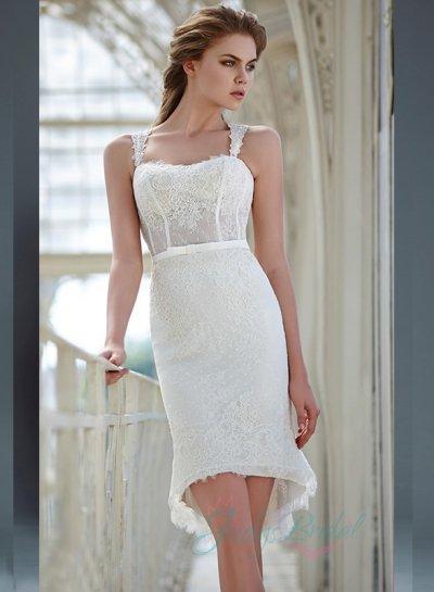 Wedding - JW16063 sexy lace strappy sheer dot tulle back short wedding dress