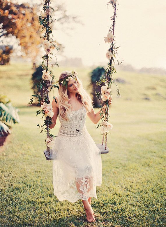 Sheer Embroidered Lace And Crochet Gypsy Wedding Dress Beach