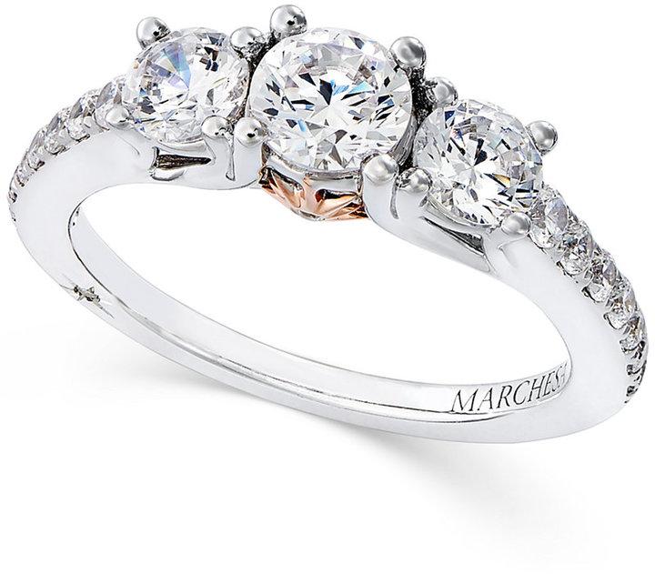 Hochzeit - Diamond Three-Stone Ring (1-1/2 ct. t.w.) in 18k White Gold