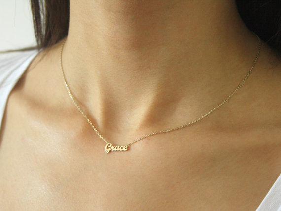 زفاف - Tiny Name Necklace  / Personalized Gold Name Necklace / 14K Gold Filled Name Necklace / Choose any name to personalize / Bridesmaids Gift