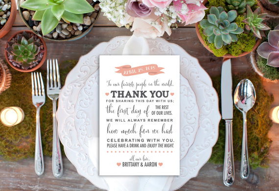 PRINTABLE Custom Thank You Reception Card Reception Decor Thank 