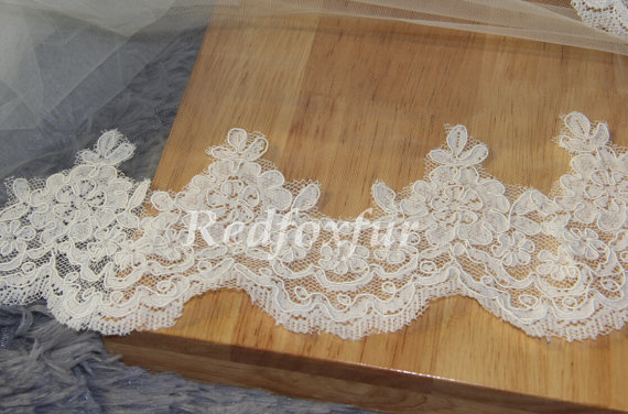 Hochzeit - Single-layer lace bridal veil - white ivory wedding veil - a veil edge of -1 m Alencon flower veil- wedding accessories
