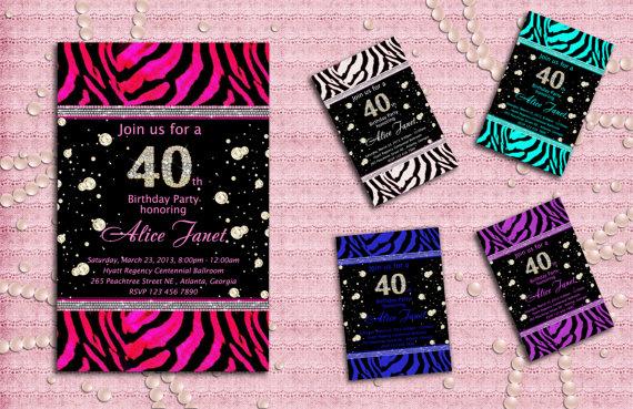 زفاف - Elegant Zebra and Diamands Women's Birthday Invitation - Sweet 16, 21st, 30th, 40th, 50th, 60th, 70th, 80th, 90th - Bridal Shower- Printable