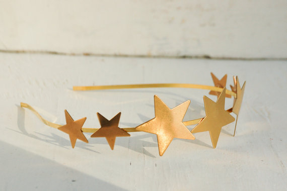 Hochzeit - STAR Headband Gold Brass Star Crown Tiara Bridal Celestial