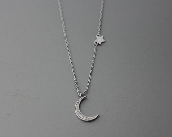 زفاف - Crescent Moon &Twinkle Star Pendant Necklace  -  Available color as listed ( Gold, Silver )