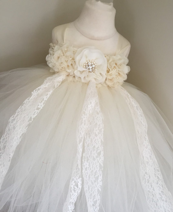 زفاف - ivory flower girl tulle dress, girls ivory tulle dress, ivory tutu flower girl dress, ivory lace wedding