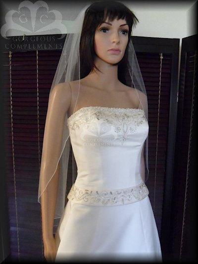 زفاف - Wedding Veil Single Tier Pencil Edge Sheer Waist Length READY MADE PE33X50