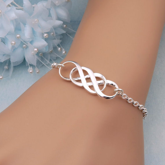 زفاف - Silver Double Infinity Bracelet, Sisters Bracelet, Best Friends Gift, Bridesmaid Bracelet, Infinity Jewelry, Infinite Love, Twinfinity