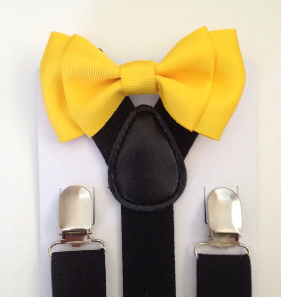 Свадьба - Yellow Bow tie Suspender Set Toddler Bowtie Set Canary Baby Boy bowtie and Suspender Boys Bowties Mens Wedding First Birthday Outfit Braces 