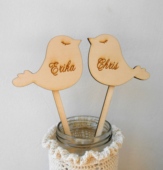 Wedding - Love Birds Cake Topper, Wedding Cake Topper, Rustic Woodland Wooden Cake Toppers, Personalized Love Birds Toppers