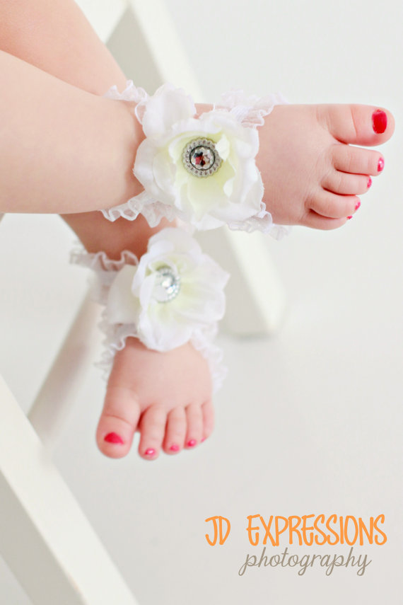 Wedding - White Barefoot Baby Sandals, BarefootSandals, Barefoot Baby Sandals, Bottomless Baby Sandals, Baby Girl Sandals, Barefoot Baby Sandals