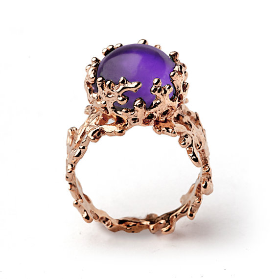 Mariage - CORAL 14k Gold Amethyst Ring, Purple Amethyst Engagement Ring, Unique Gold Ring, Rose Gold Amethyst Ring, Gold Gemstone Ring