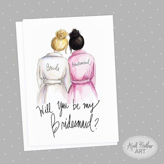 Свадьба - Bridesmaid  PDF Download printable cards, blonde bride, black bun bridesmaid Will you be my bridesmaid invitation