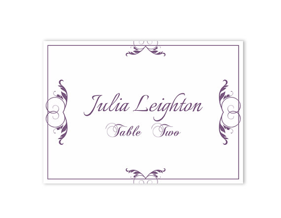 Свадьба - Place Cards Wedding Place Card Template DIY Editable Printable Place Cards Elegant Place Cards Purple Eggplant Place Card Tented Place Card