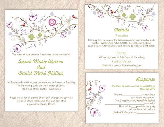 Hochzeit - DIY Wedding Invitation Template Set Editable Text Word File Download Printable Colorful Invitation Flower Wedding Invitation Bird Invitation