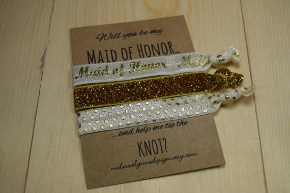 Свадьба - Maid of Honor Elastic Hair Ties//Creaseless Hair Ties//Bridesmaid Proposal//Will You Help Me Tie the Knot?//Will You Be My Maid of Honor?