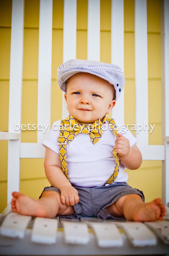 Wedding - Bow tie, Bowtie, Boys Boytie, Vintage Yellow and Grey Bowtie and Suspender Set, Bowtie and Suspender set for newborn, toddler and boys