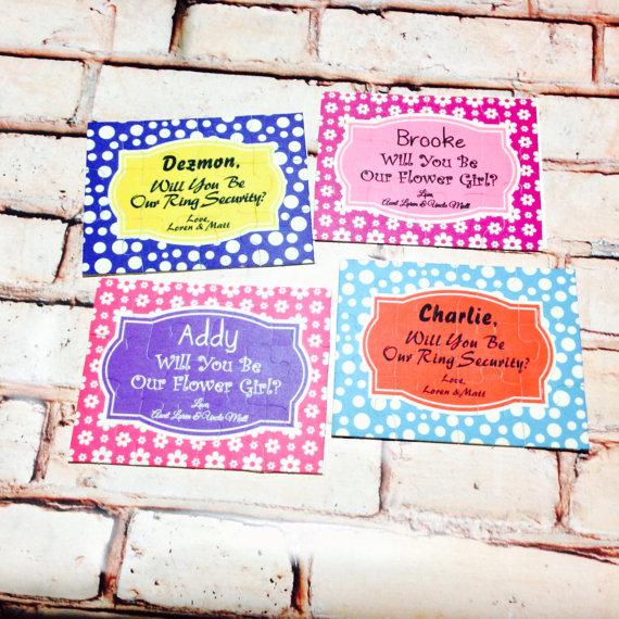 Mariage - Will you be my flower girl or ring bearer- 5x7 puzzle, polka dots or flower design puzzles, wedding proposal puzzle, personalized puzzle