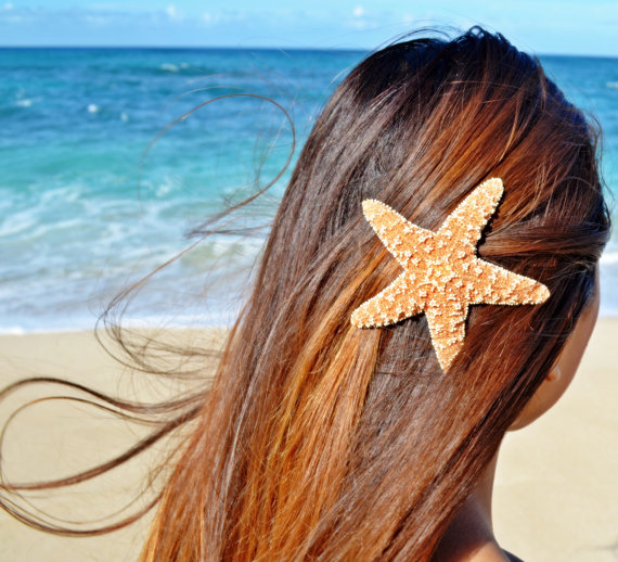 Hochzeit - Starfish Mermaid 3'' to 4"  Hair Clip/Barrette - Bridal Accessories, Wedding Hair Clip, Ariel Mermaid Hair Clip, Starfish Hair Accessories