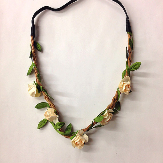 Wedding - Mini cream/ivory paper flower crown/headband for festival /wedding accessory / stretch headband /halo/ / Coachella /hippie flower headband /