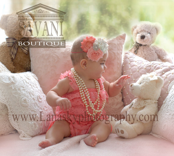 Hochzeit - baby lace romper, coral pink Lace Romper,wedding flower girl, Petti romper, Lace Petti Romper, photo prop outfit,baby outfit, baby clothing