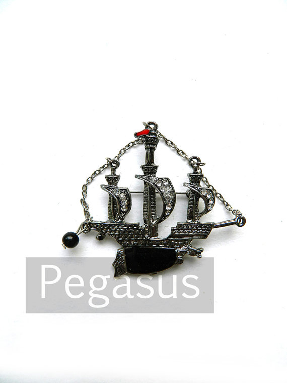 Mariage - Black Dragon Pirate Ship for Brooch Pin (1 Piece) Metal alloy foundling accessories for crafting costumes, keepsake gifts, or hats