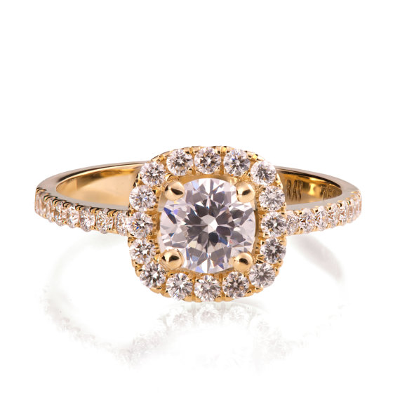 زفاف - Engagement Halo Ring - 18K Gold and Diamond engagement ring,Halo Ring, unique engagement ring, wedding band, crown ring, art deco, edwardian