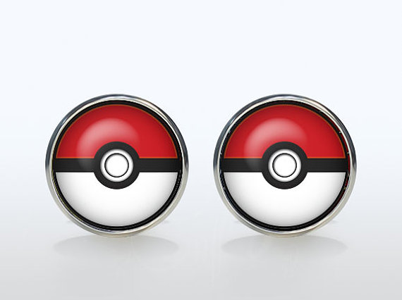 Mariage - Pokemon Cufflinks Silver plated Pokeball Cuff links Accessories Geek Wedding Gifts for men Superheroes movie jewelry black red white