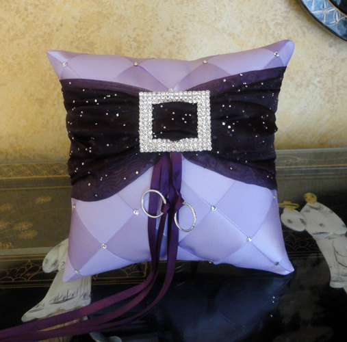 Hochzeit - Wedding Ring Bearer Pillow, Iris and Plum or Custom Made to your colors with Swarovski Crystals