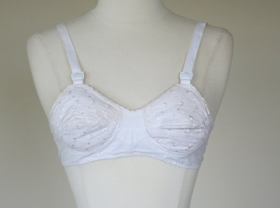 Wedding - 1950's white eyelet cotton bra, bullet bra, pointed bra, conical bra, cone bra, 36 A