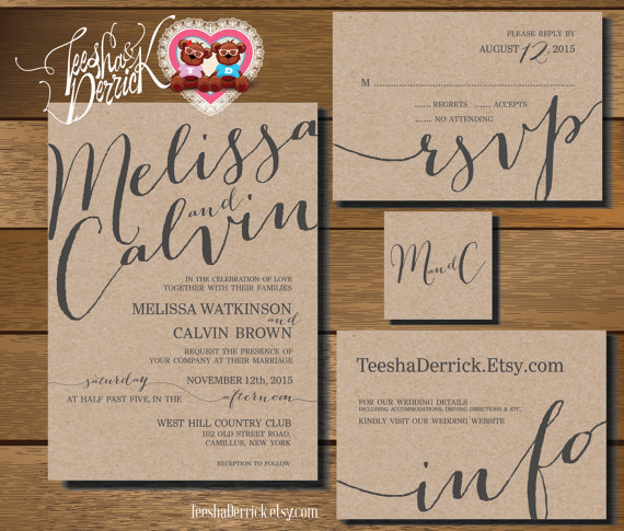 Свадьба - Printable Wedding Invitation Suite (w0227), consists of invitation, RSVP, monogram and info design in hand lettered typography theme.