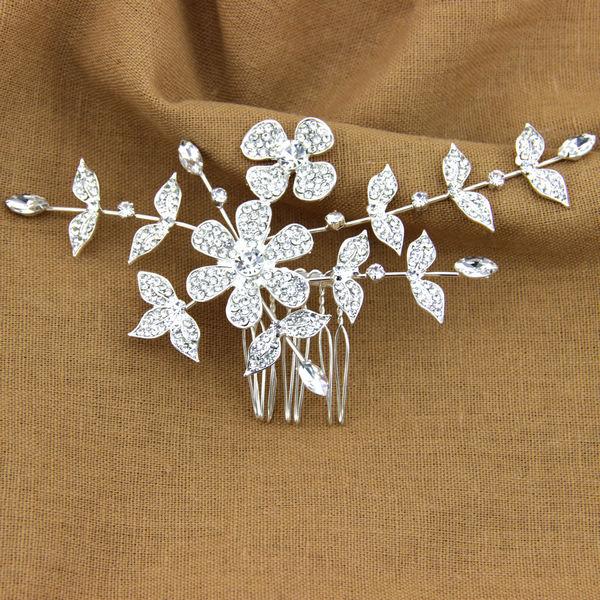 زفاف - Flora Bridal Headpiece Crystal Wedding Hair Comb Sterling Silver Ivory Pearls Comb