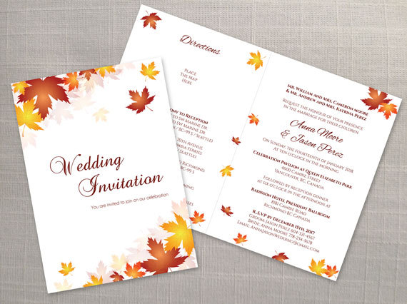 Mariage - DIY Printable Wedding Folded Invitation Card Template 