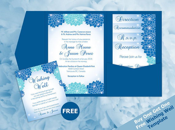 زفاف - DIY Printable Wedding Pocket Fold Invitation Set A7 5 x 7 