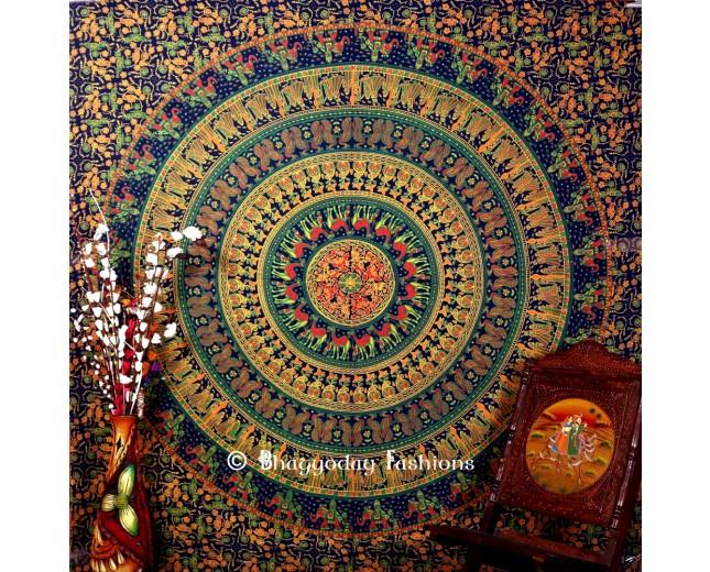 Свадьба - Blue Mandala Cotton  Tapestry Bedspread