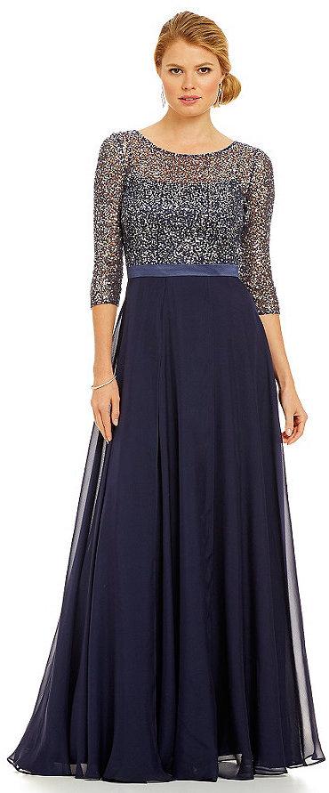 Wedding - Kay Unger Sequined Lace-Bodice Gown