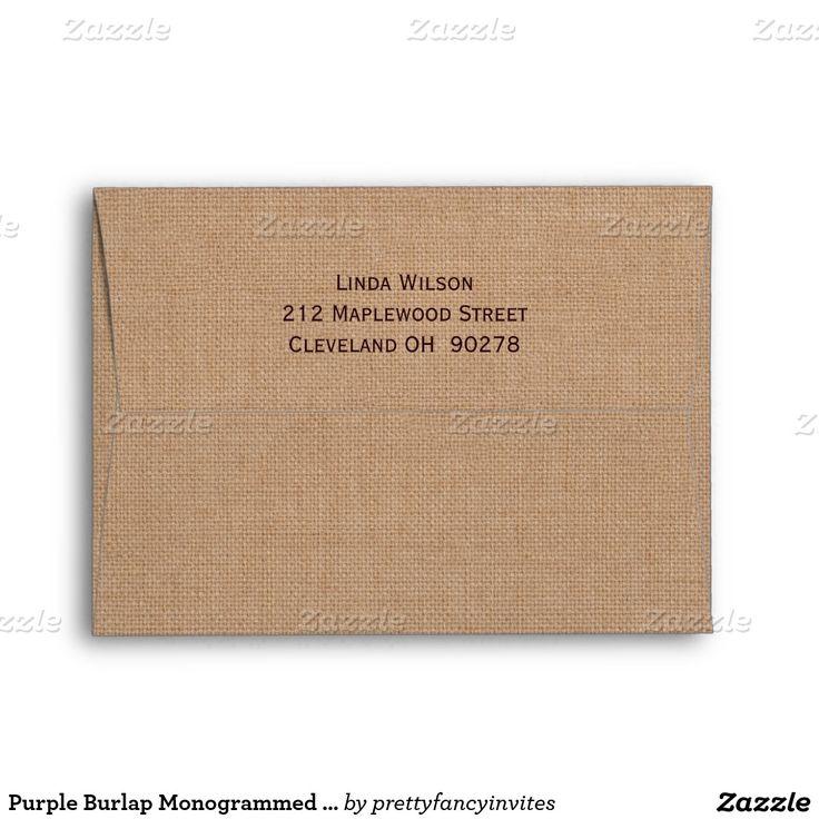 Wedding - Purple Burlap Monogrammed Wedding Envelope