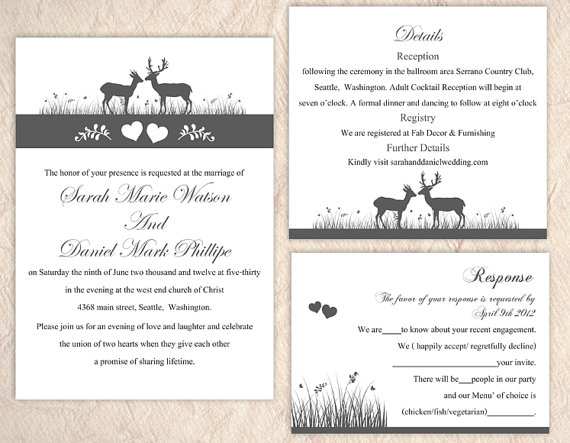 Mariage - DIY Wedding Invitation Template Set Editable Text Word File Download Printable Reindeer Invitation Gray Wedding Invitation Black Invitations