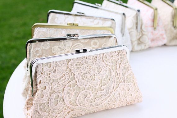 Hochzeit - Lace Clutches Bridal Clutches / Personalised Bridesmaid Clutches / Wedding Gift - Set Of 5