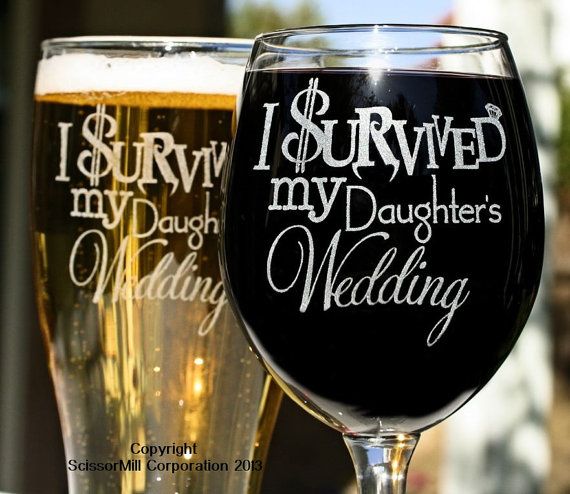 زفاف - Mom & Dad Gift, Parents Gift, Just Married Gift, I Survived My Daughters Wedding (2) Glasses, Gift For Inlaws, Mother Father Of The Bride
