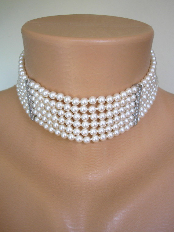زفاف - Pearl Choker, Mother of the Bride, Great Gatsby, Statement Necklace, Wedding Necklace, Bridal Jewelry, Deco
